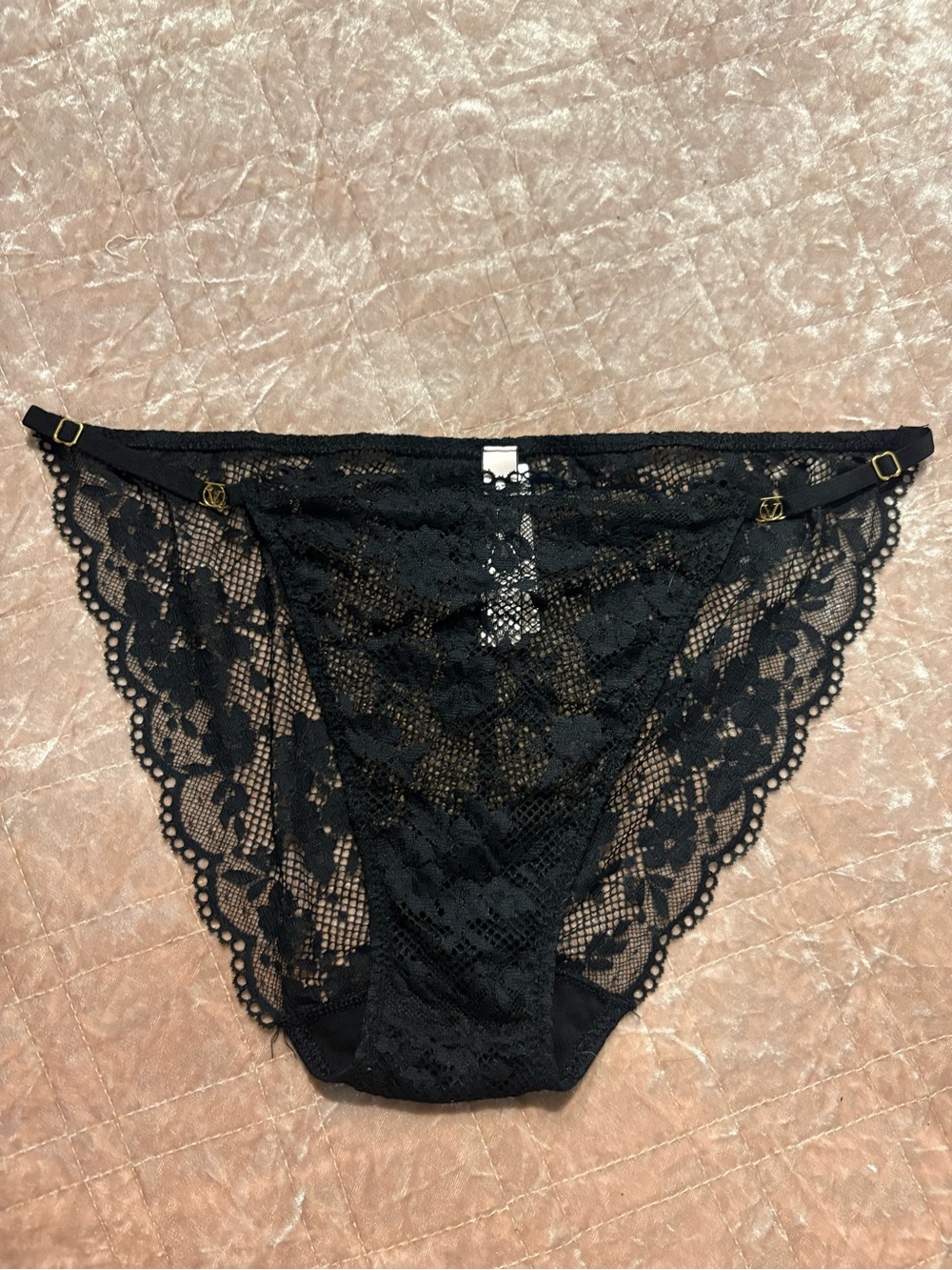 Victoria's Secret Black Lace Bikini Panty with Gold Accents